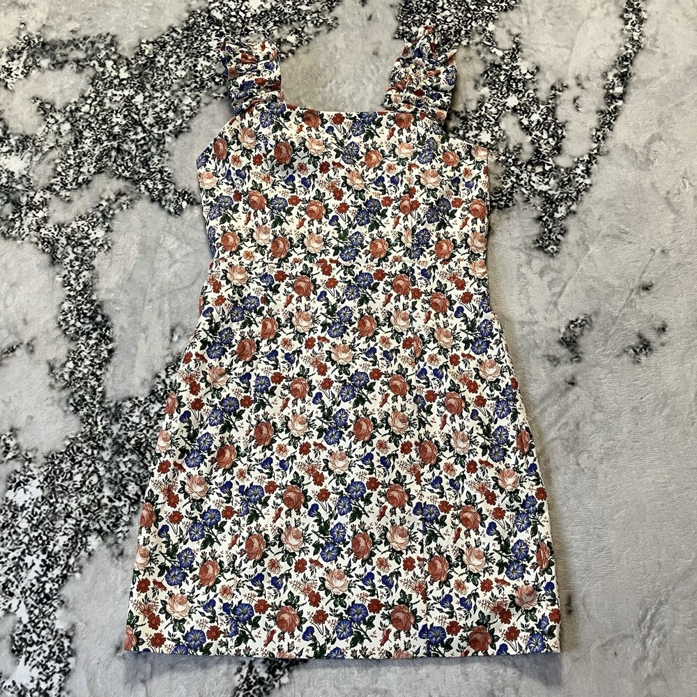 Endless Rose Dress Womens Size XS‎ Floral Ivory Multi Mini Smocked Ruffle Straps